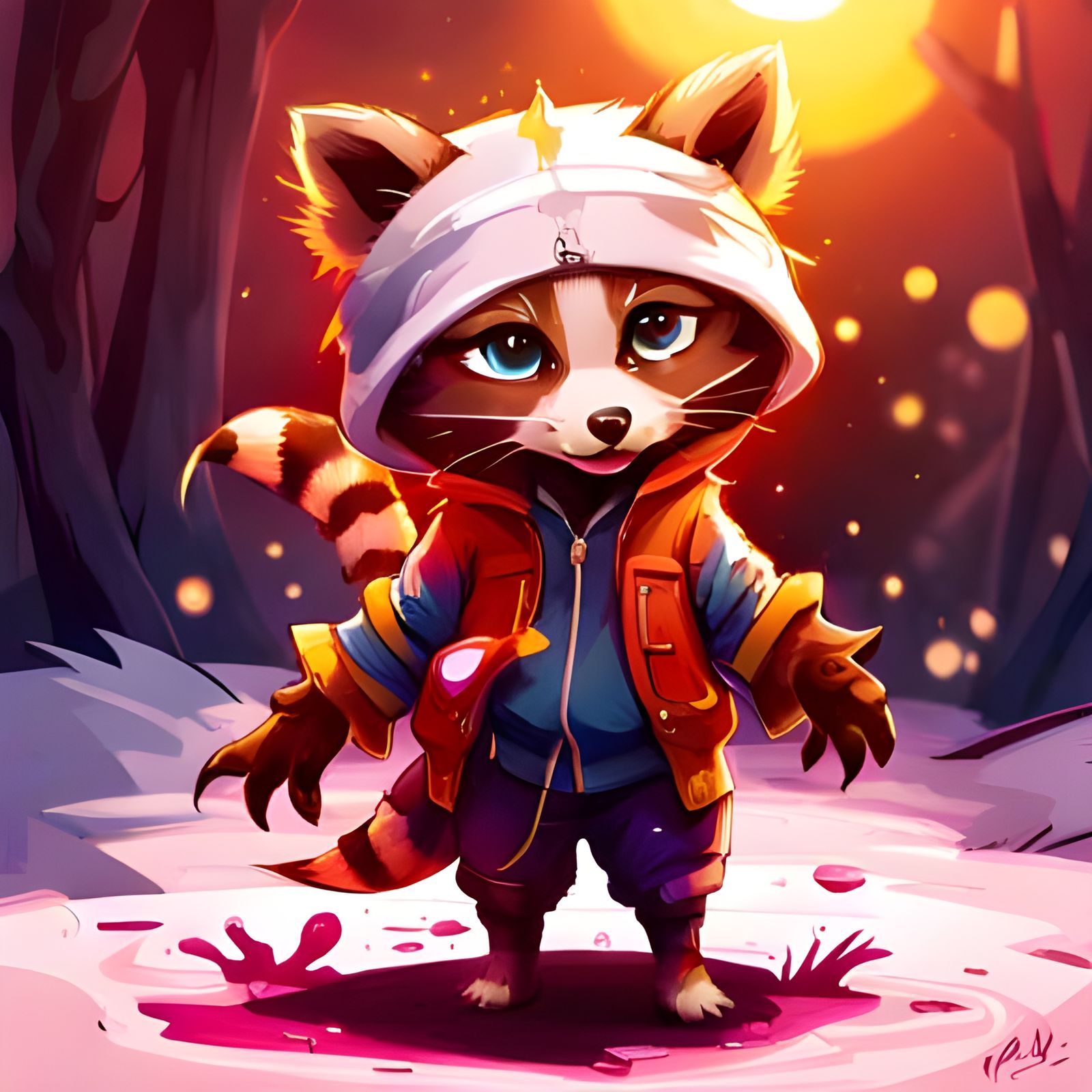 Chibi Raccoon Portrait in Urban Style