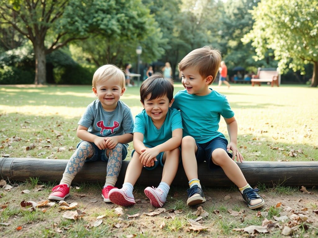 Siblings Joyfully Playing Together in a Sunny Park