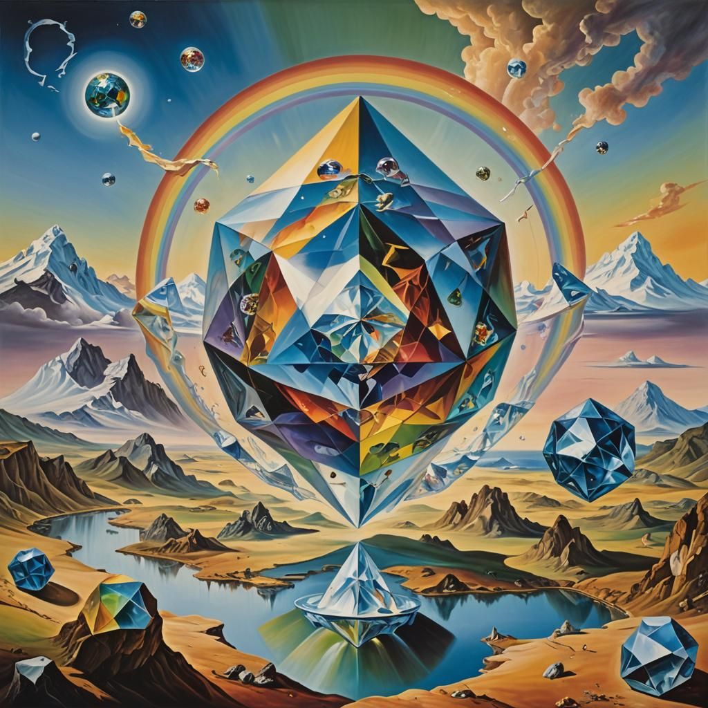 Surreal Crystal Earth Octahedron in Oil Paint Style