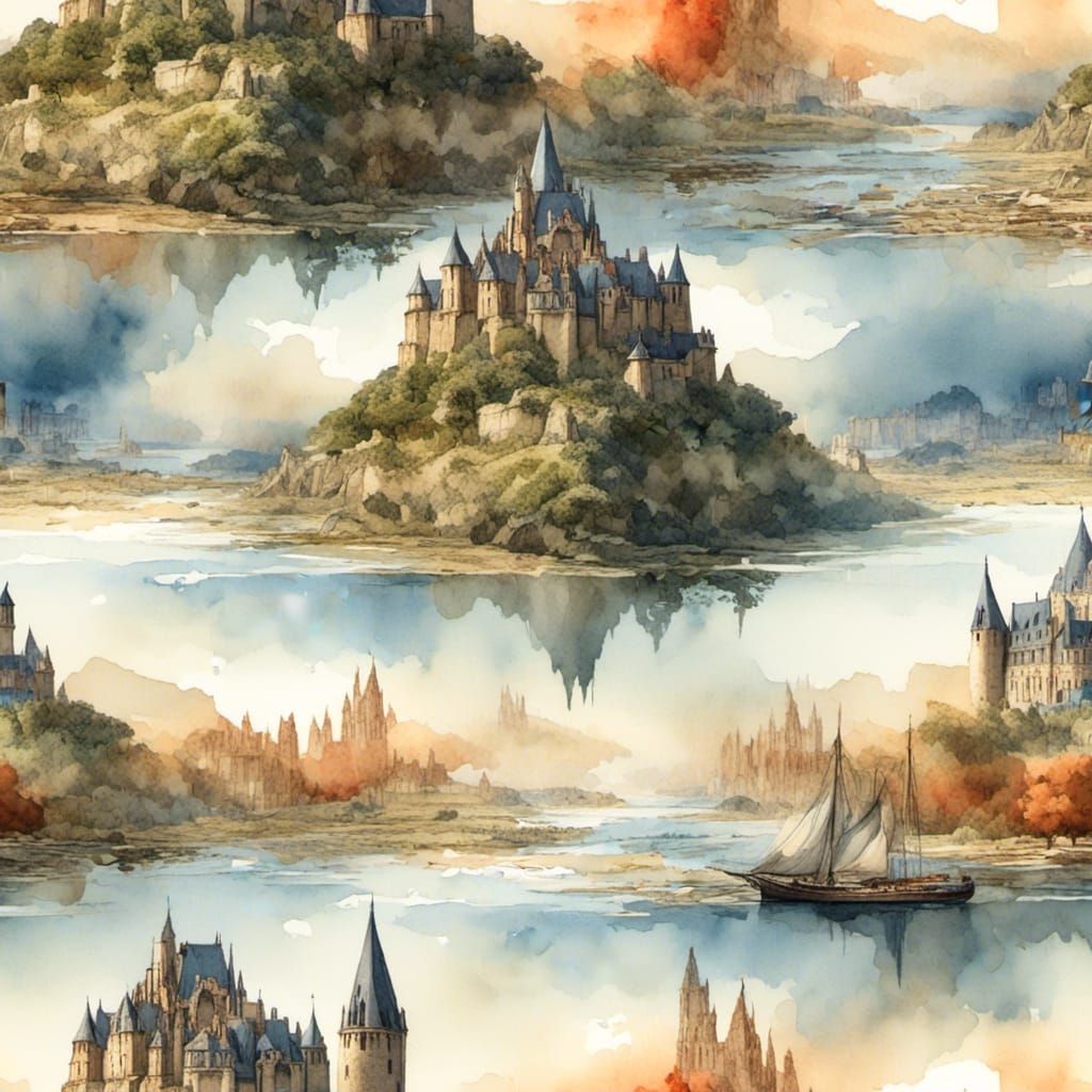 Mont Saint-Michel in Warm Watercolor Style