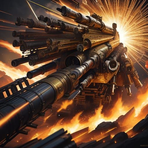 Dual Barrel Cannon Fires Luminous Blast in Digital Painting