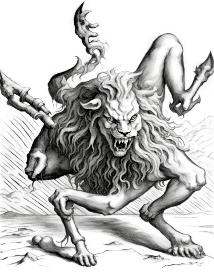 Lion-Headed Demon with Goat Hooves