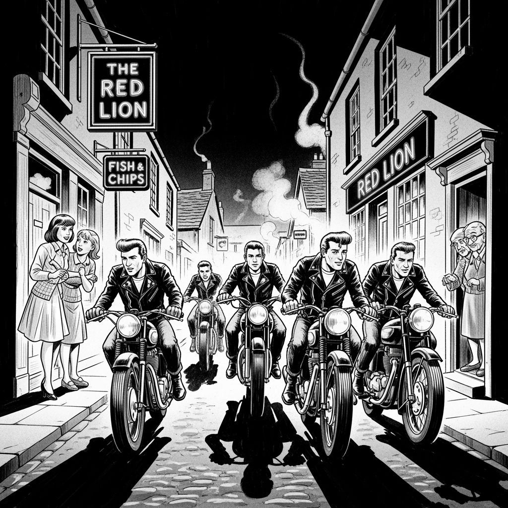 Greasers in English Village: Vintage Book Illustration