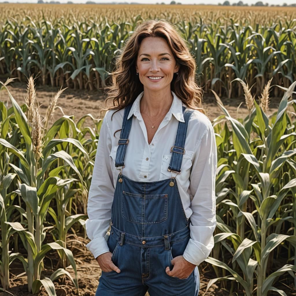 Brunette Woman with Dimples in Cornfield Headshot