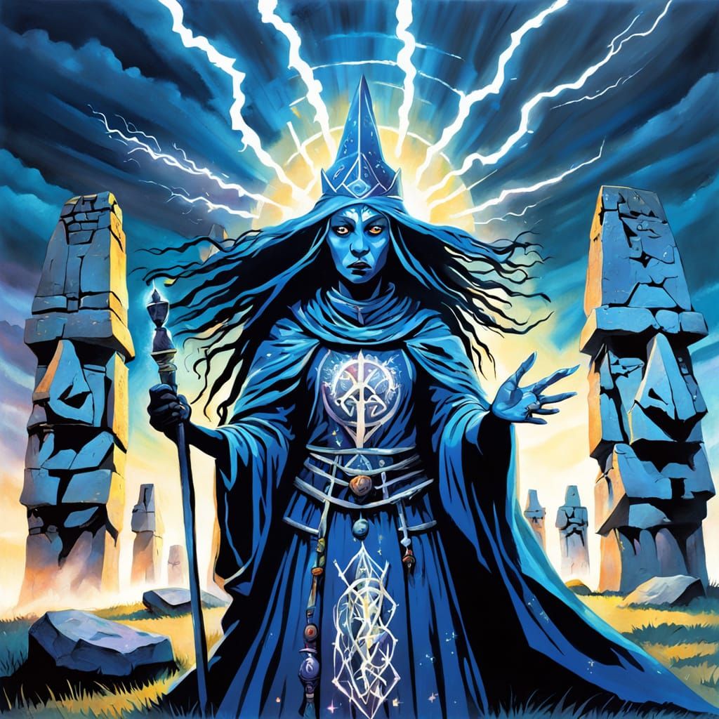 Drow Priestess Weaves Magic at Stonehenge's Spring Solstice