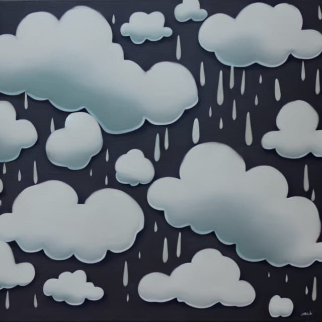 Dreamy Charcoal Cloudscape with Sleeping Figures