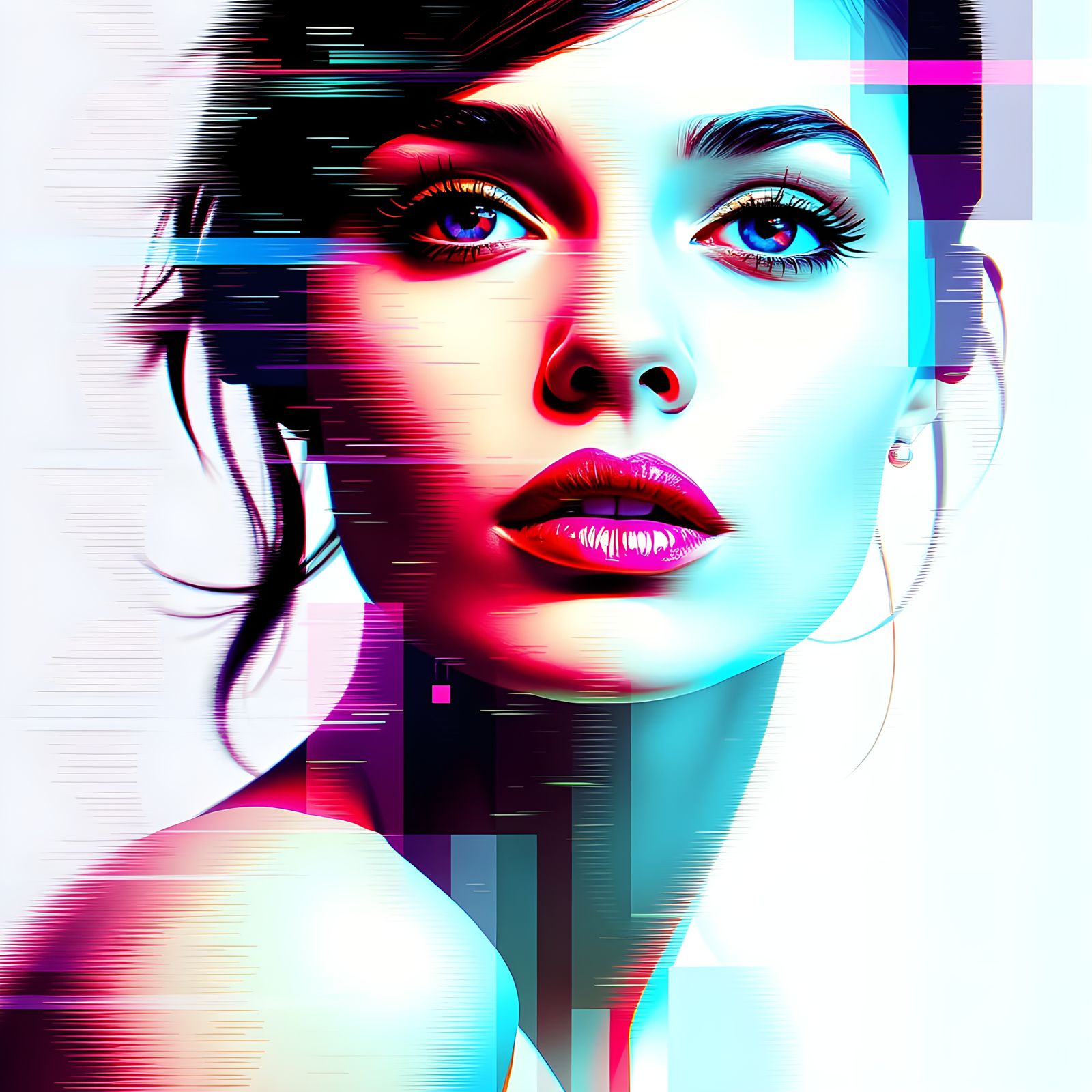 Distorted Portrait in Cyberpunk Glitch Art
