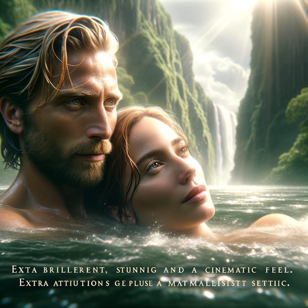 Blonde Man and Chestnut Hair Woman Swim in a Dramatic River ...