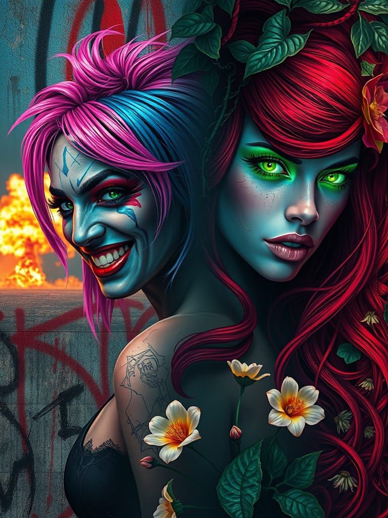Hyperrealistic Double Portrait of Two Powerful Women in Urba...