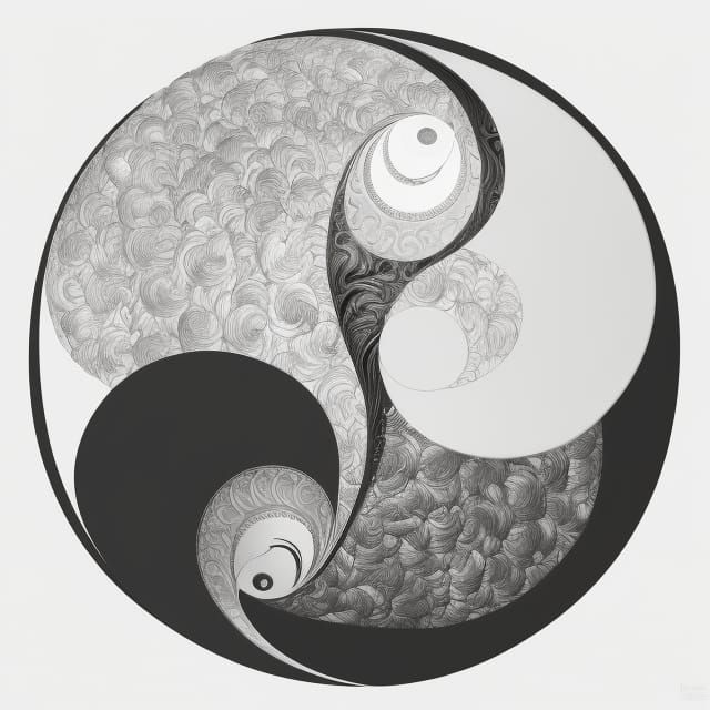 Ornate Yin Yang Art: Venus and Mars in Acrylic Inks