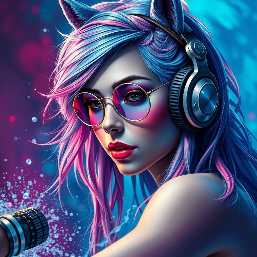 Hyperrealistic Woman with Braids and Headphones
