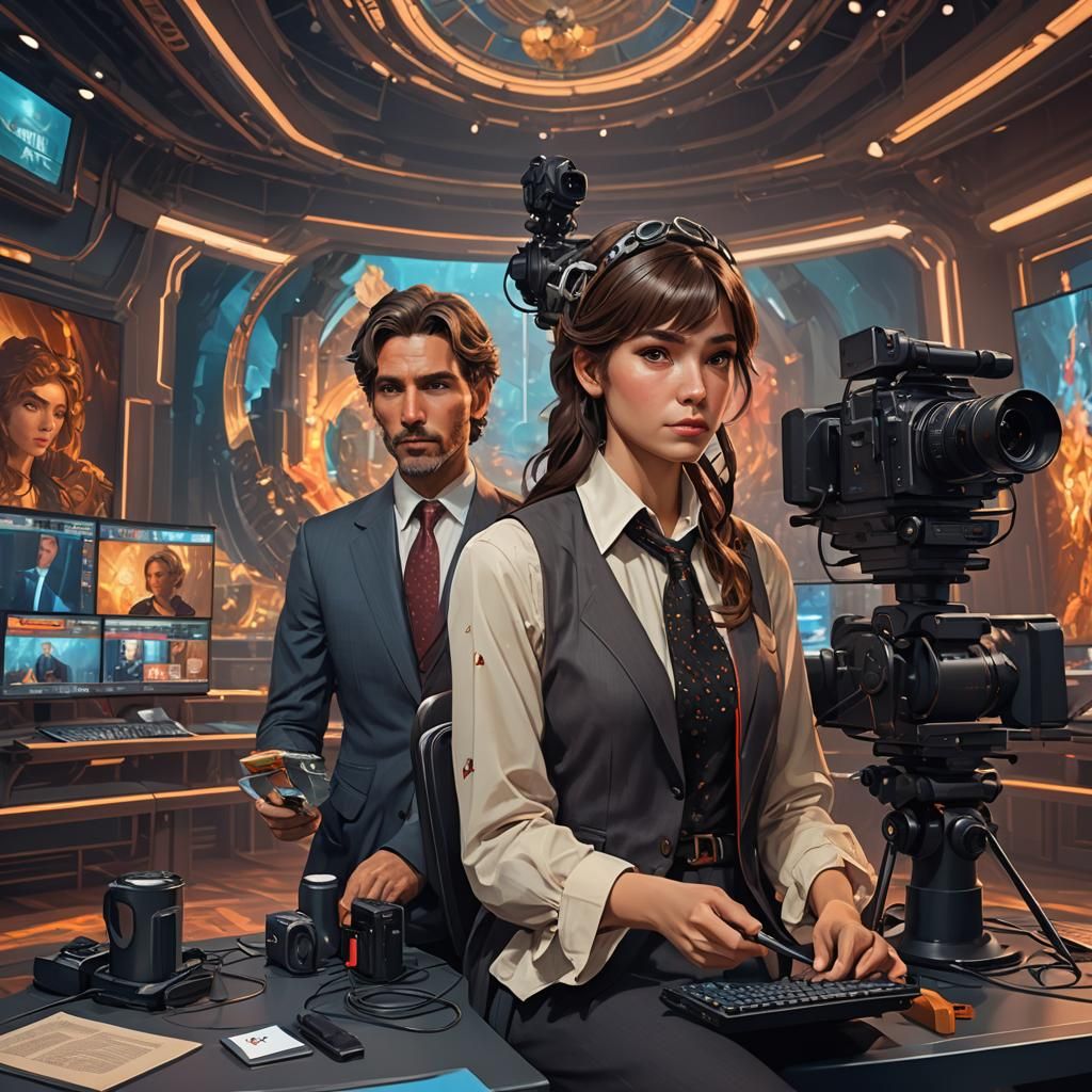 Reporters in TV Studio: Hyperdetailed Portrait
