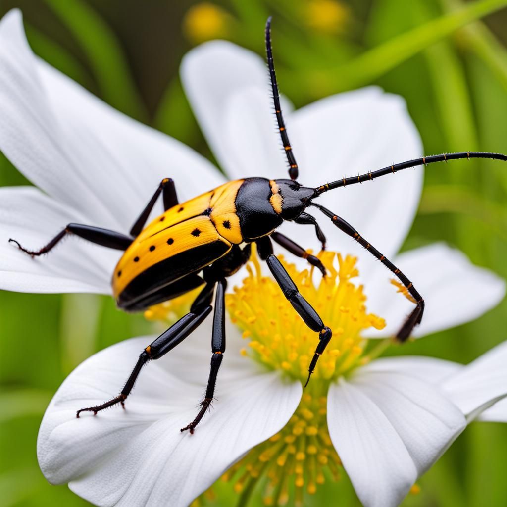 Wasp Mimicry: Longhorn Beetle on Flower