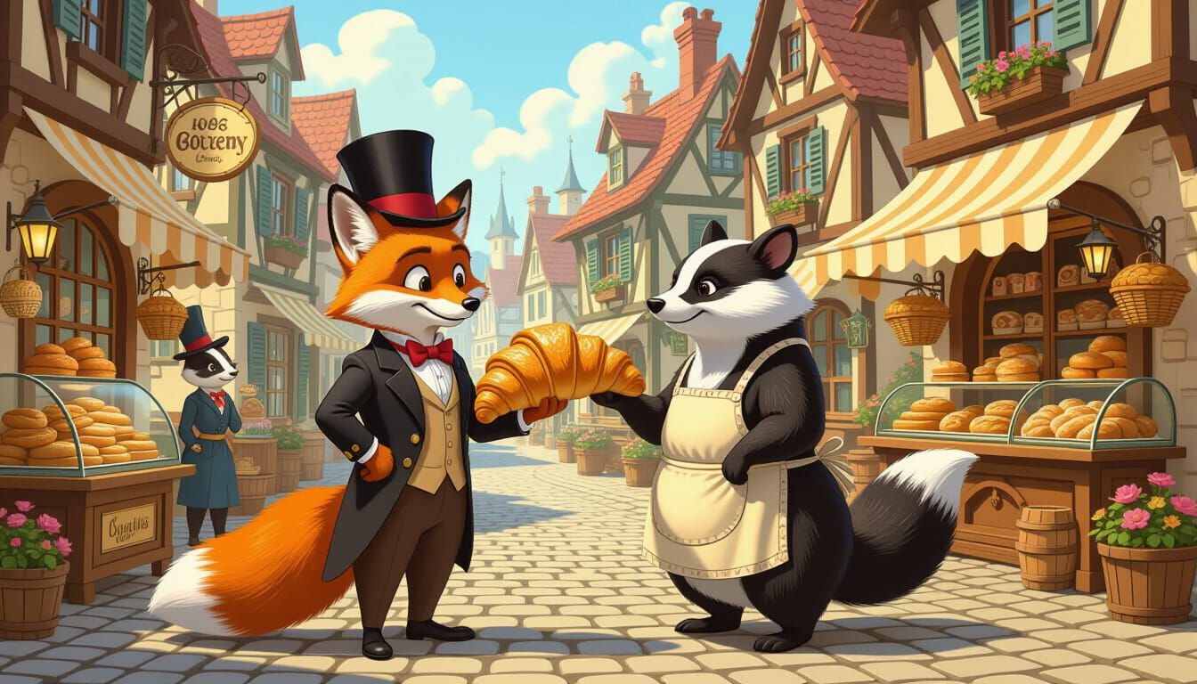 Whimsical Victorian Animal Village Market Scene