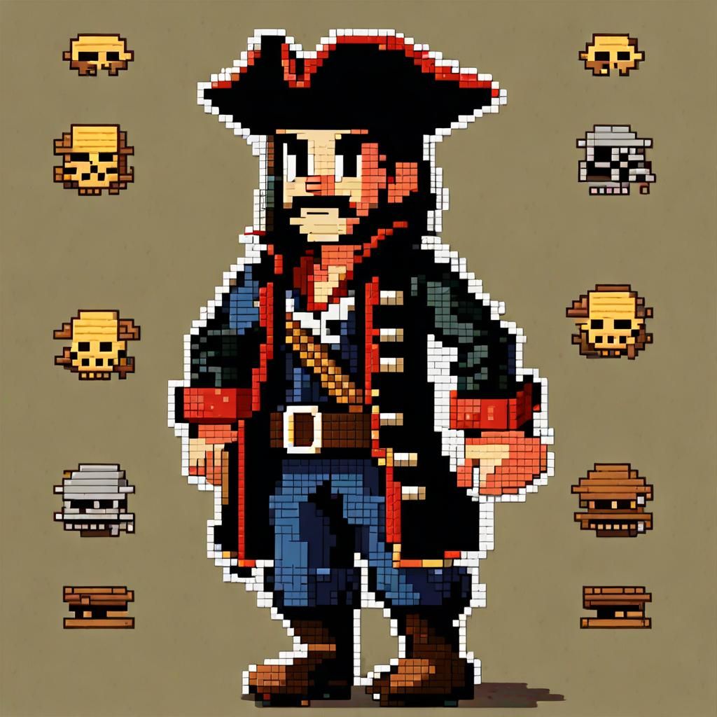 8-Bit Pixel Art: Adventurous Pirate Character
