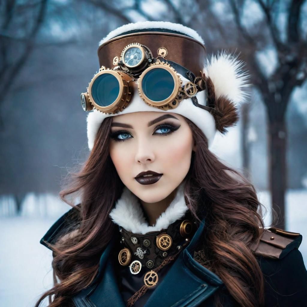 Steampunk Girl in Winter Landscape