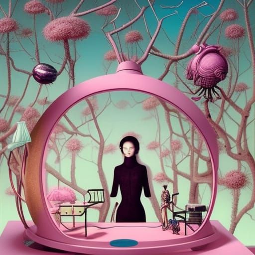 Detailed 3D Fashion Girl in Surreal Insect Studio