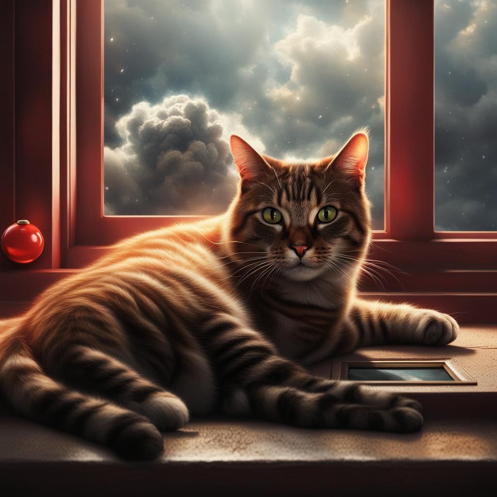 Cat Pushes Button, Atomic Explosion. Digital Matte Painting
