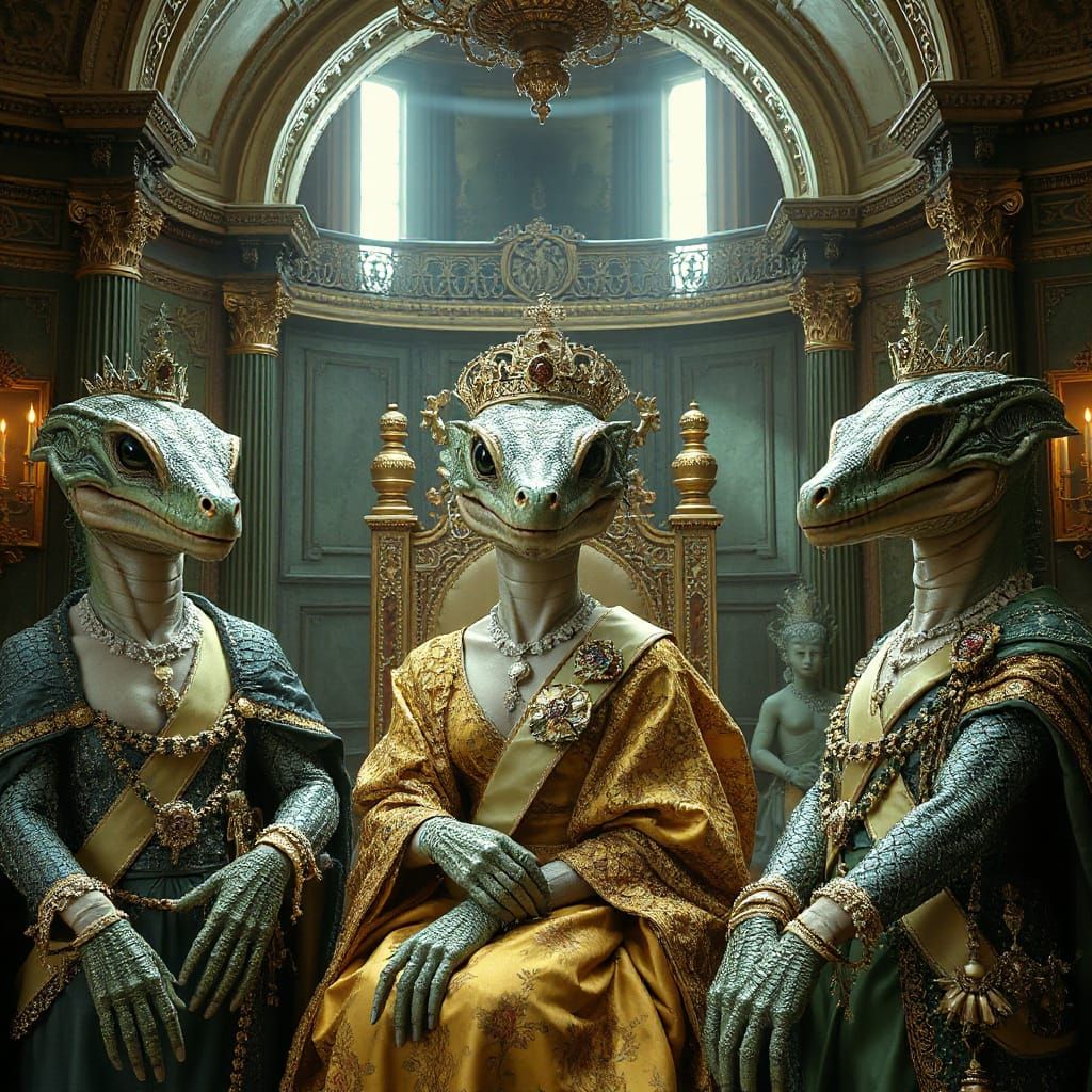 Regal Reptilian Aliens in Futuristic Throne Room