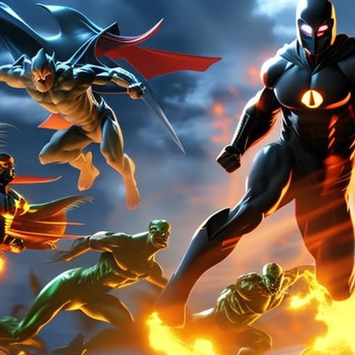 Superhero Team vs Alien Monsters in Comic Book Style