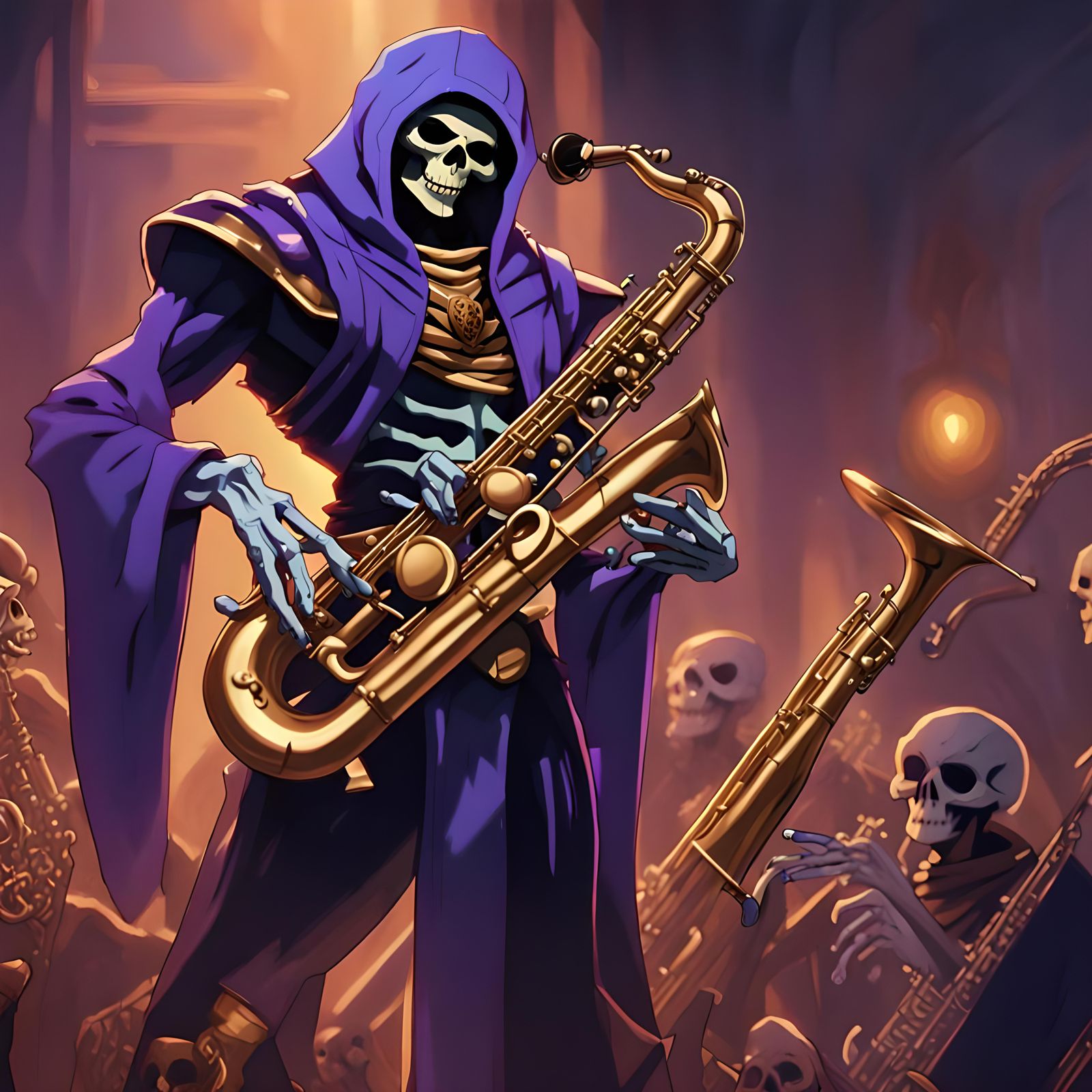 Skeletor Plays Saxophone: 3D Anime Art