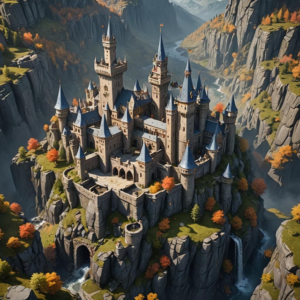 Fantastical Mountainous Kingdom with Flagstone Castle