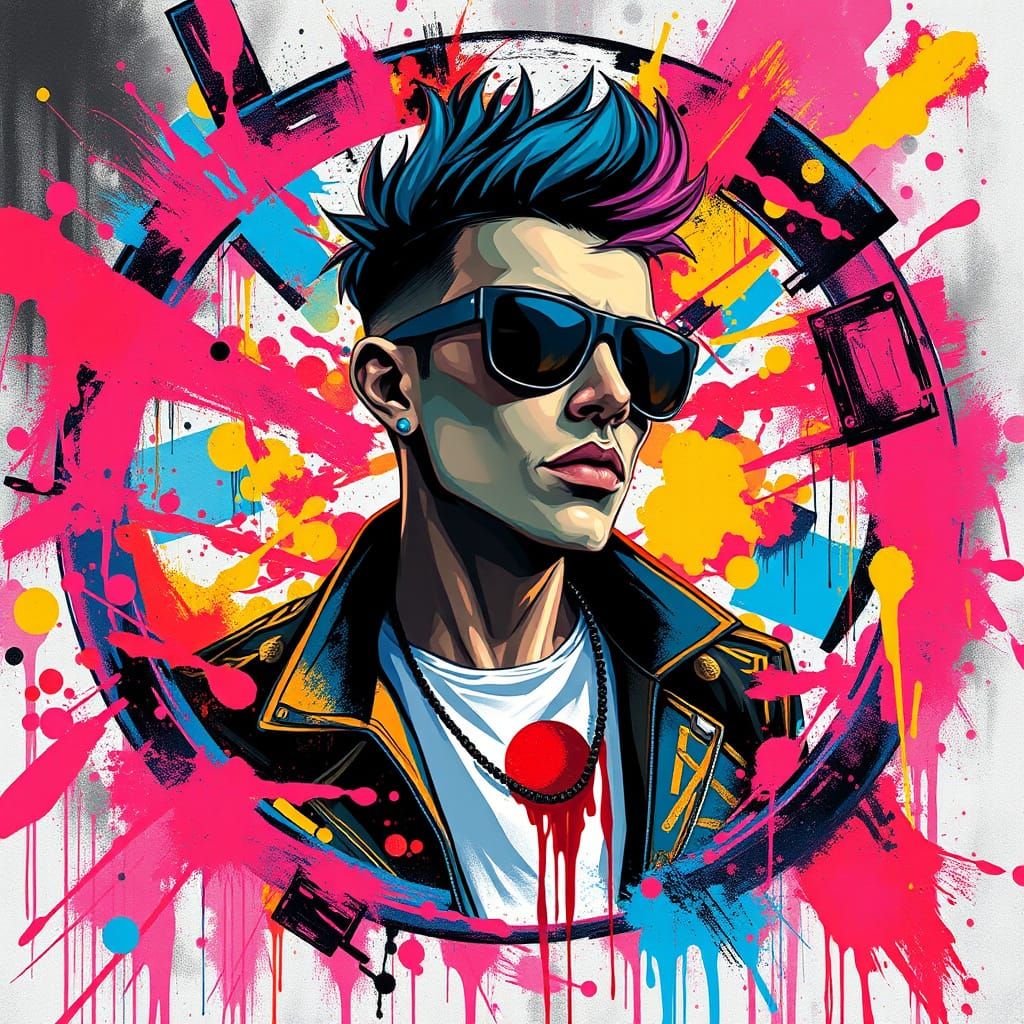 Cyberpunk Avatar in Vibrant Graffiti Art Composition