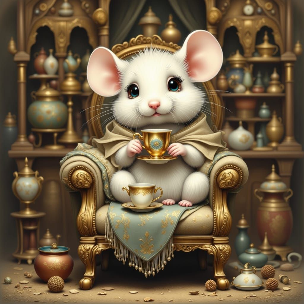 Cozy Mouse Enjoys Tea in Furnished Mouse Hole