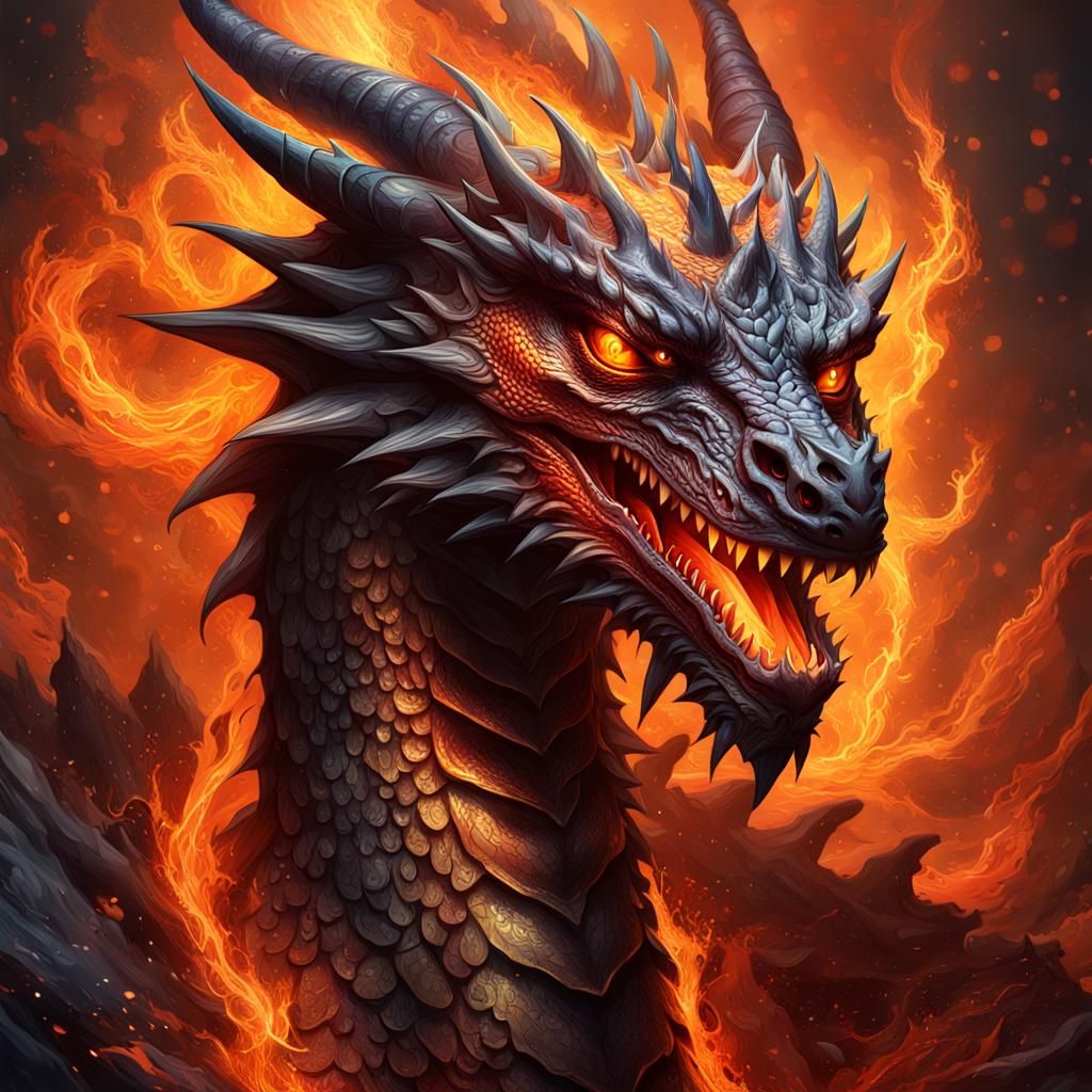 Fiery Dragon Liquid Art Illustration in 8K