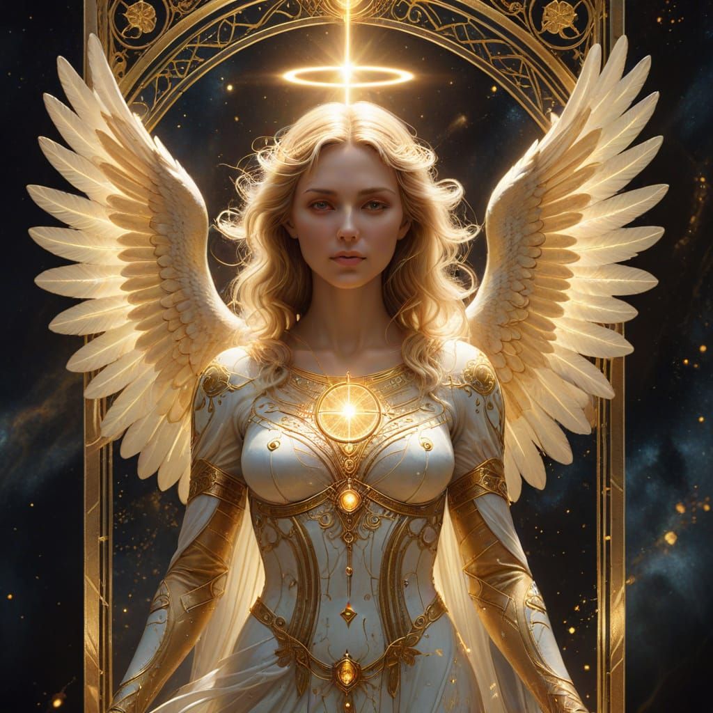 Angel Tarot Card with Divine Light and Celestial Patterns