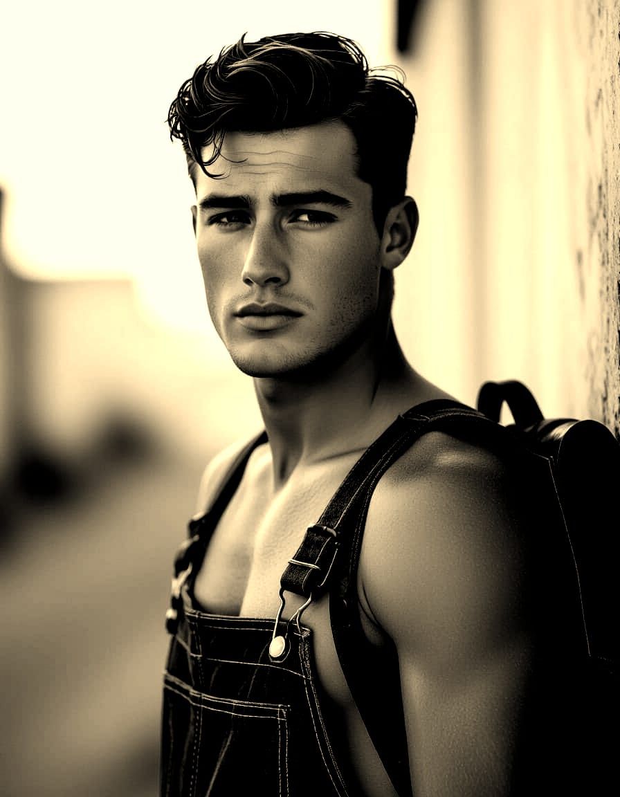 Vintage 1930s Shirtless Man with Backpack