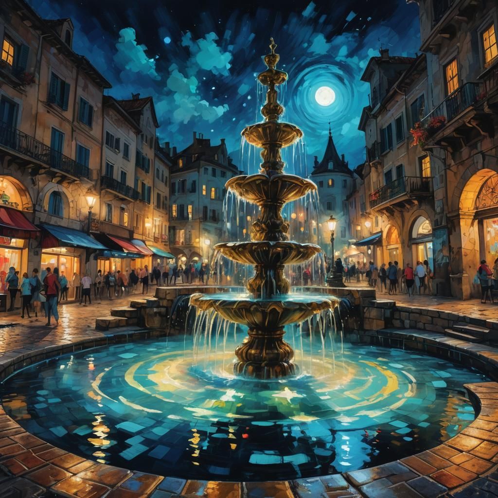 Magical Fountain in Impressionist Graffiti Art Style