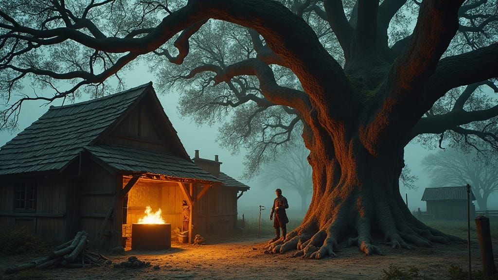 A Humble Smithy Under Ancient Chestnut Canopy