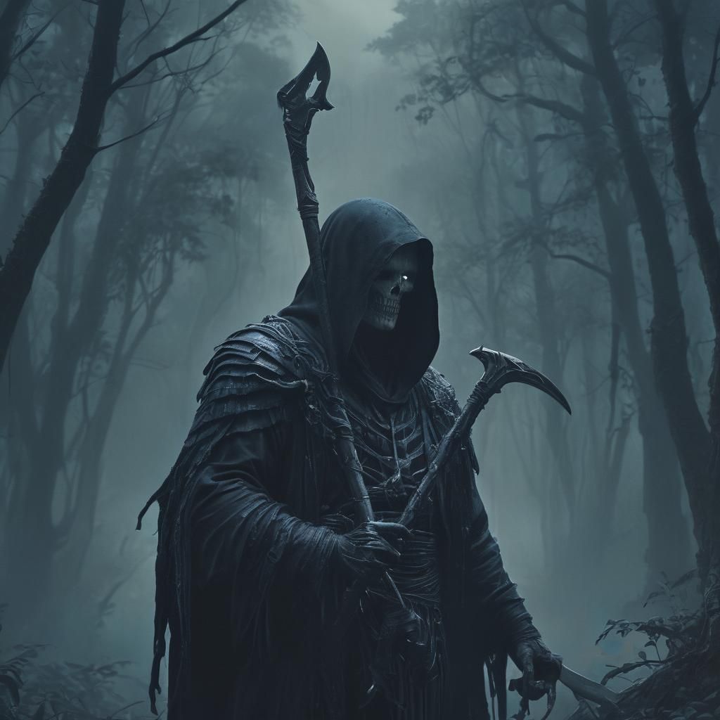 Soul Reaper in Mystical Forest: Dark Fantasy Art