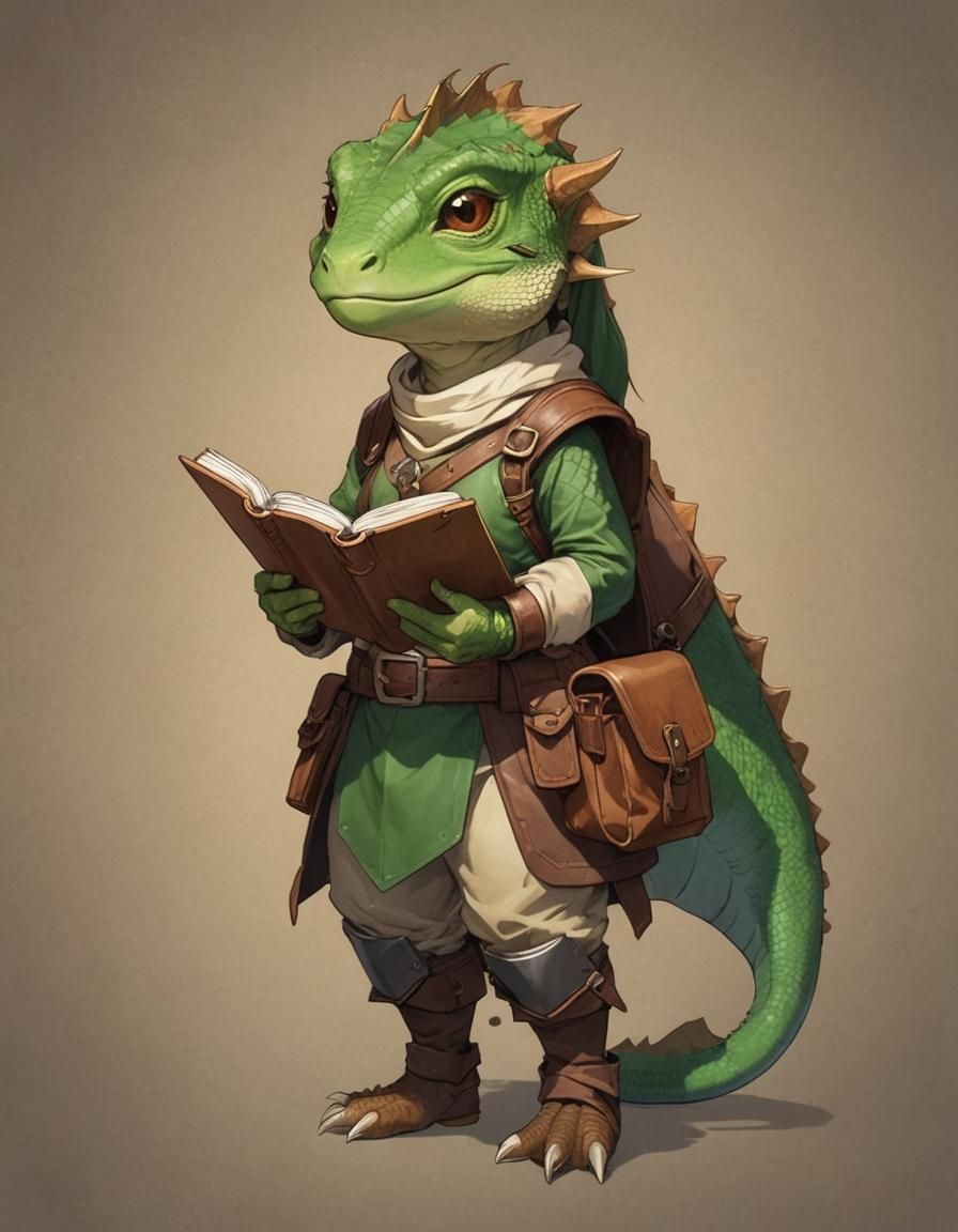 Happy Lizard Adventurer in Anime Style