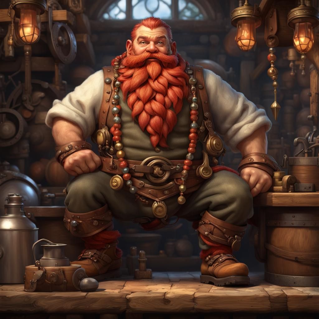 Jovial Dwarf Blacksmith Concept Art in Fantasy Style