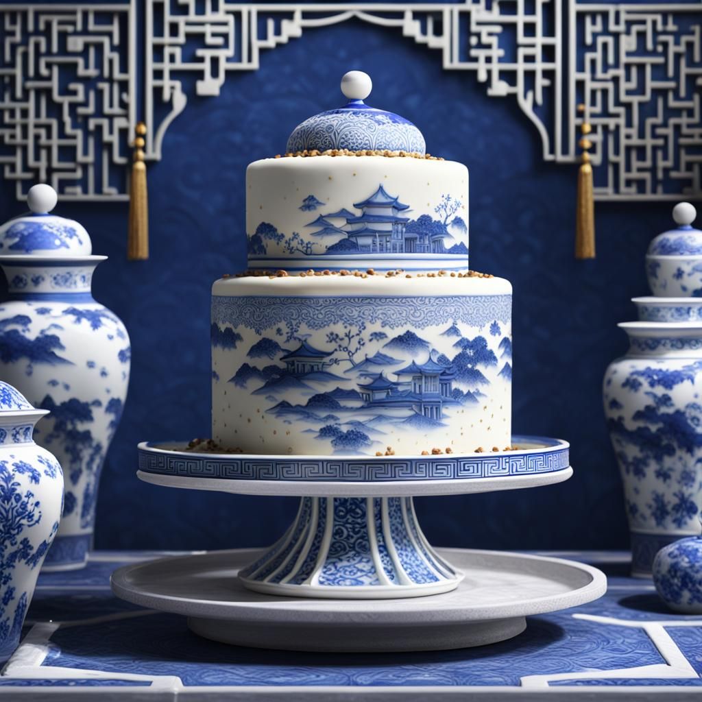 beautiful vanilla cake made with blue and white chinese ceramics