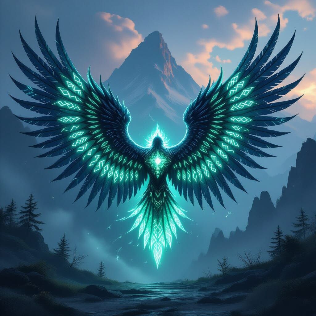 Powerful Rune-Covered Wings in Dark Fantasy Style