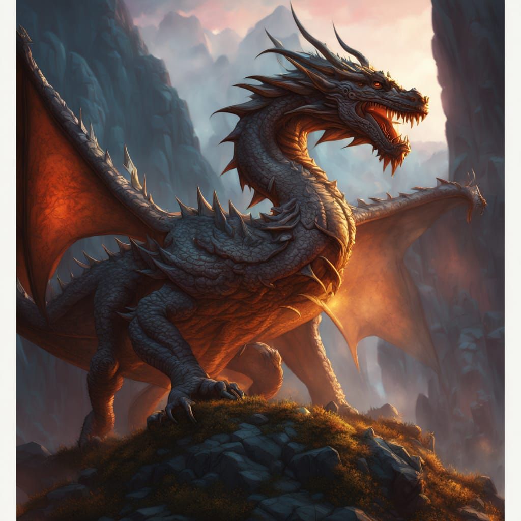 Majestic Dragon on Ancient Mountain Peak