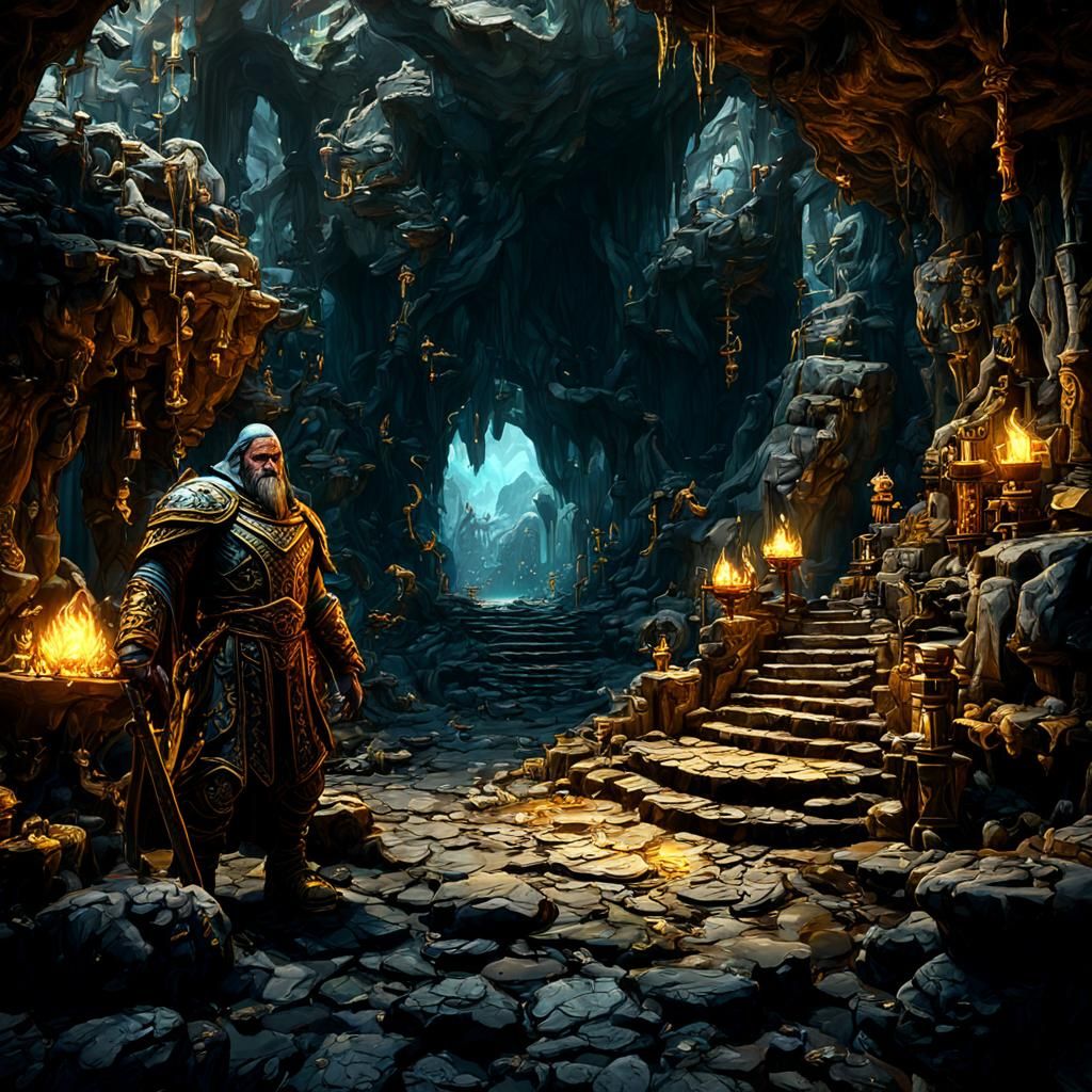 Gilded Cave Lord Guards Treasures: Fantasy Art
