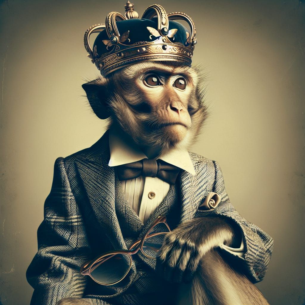 Regal Monkey in Suit and Crown