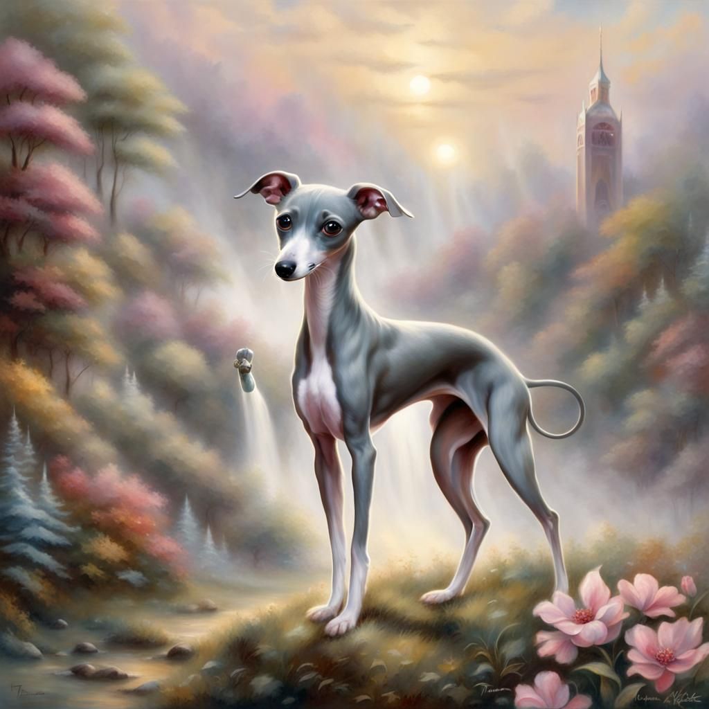 Ethereal Italian Greyhound in a Fantasy Landscape