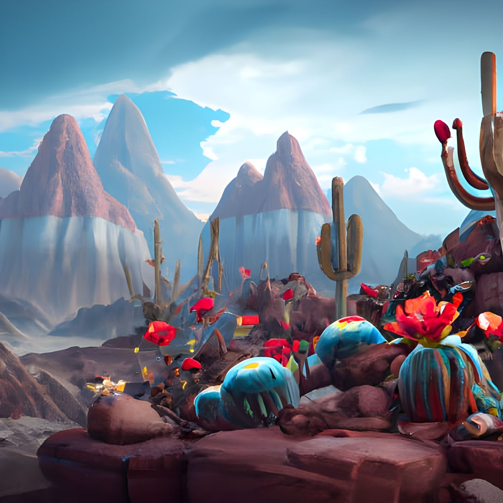 Arizona desert, blooming cactus and succulents