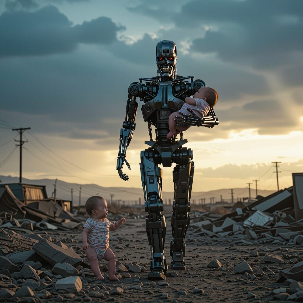 Terminator Rescues Babies in Post-Apocalyptic Wasteland