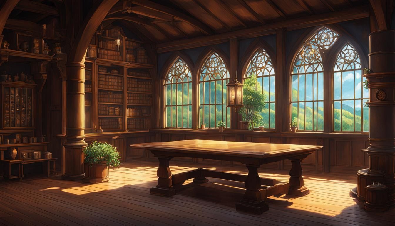 Empty Medieval Museum Room in Anime Style