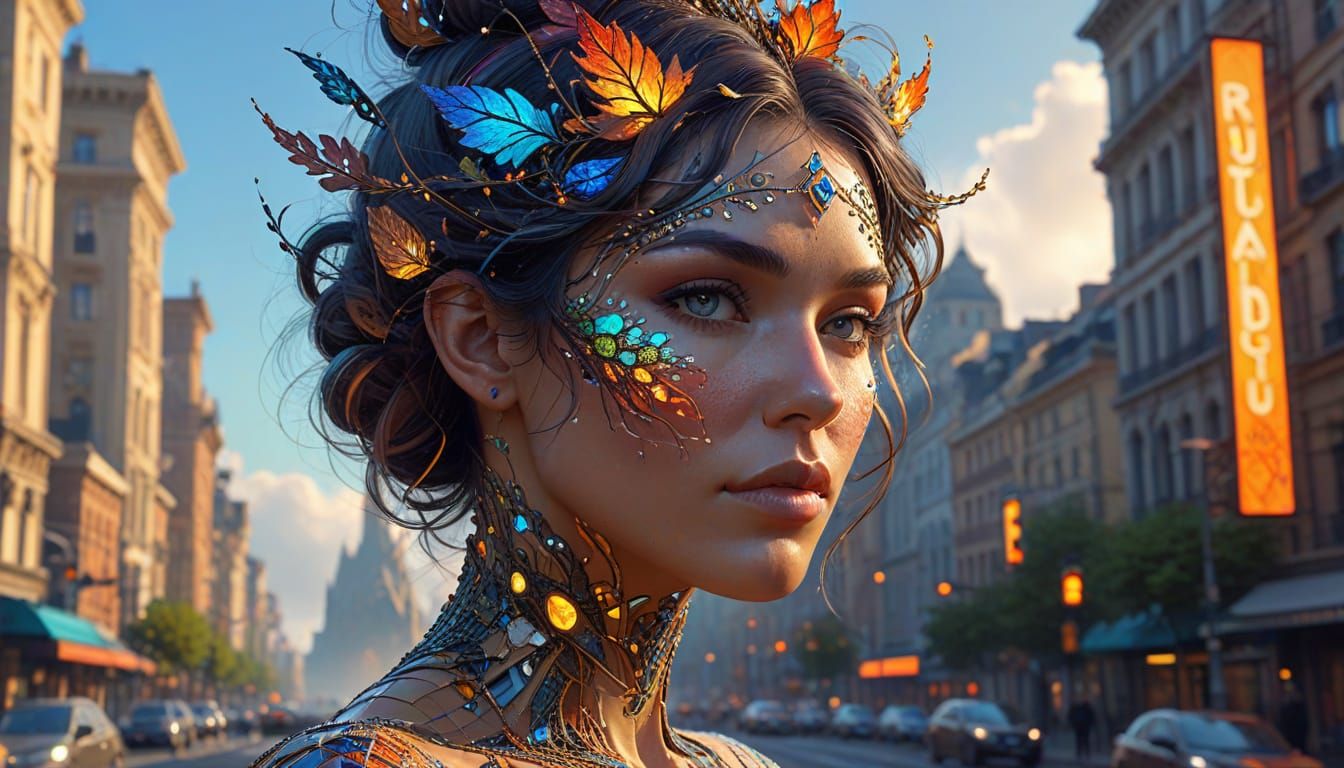 Fractal Woman with Cities: Fantasy Concept Art