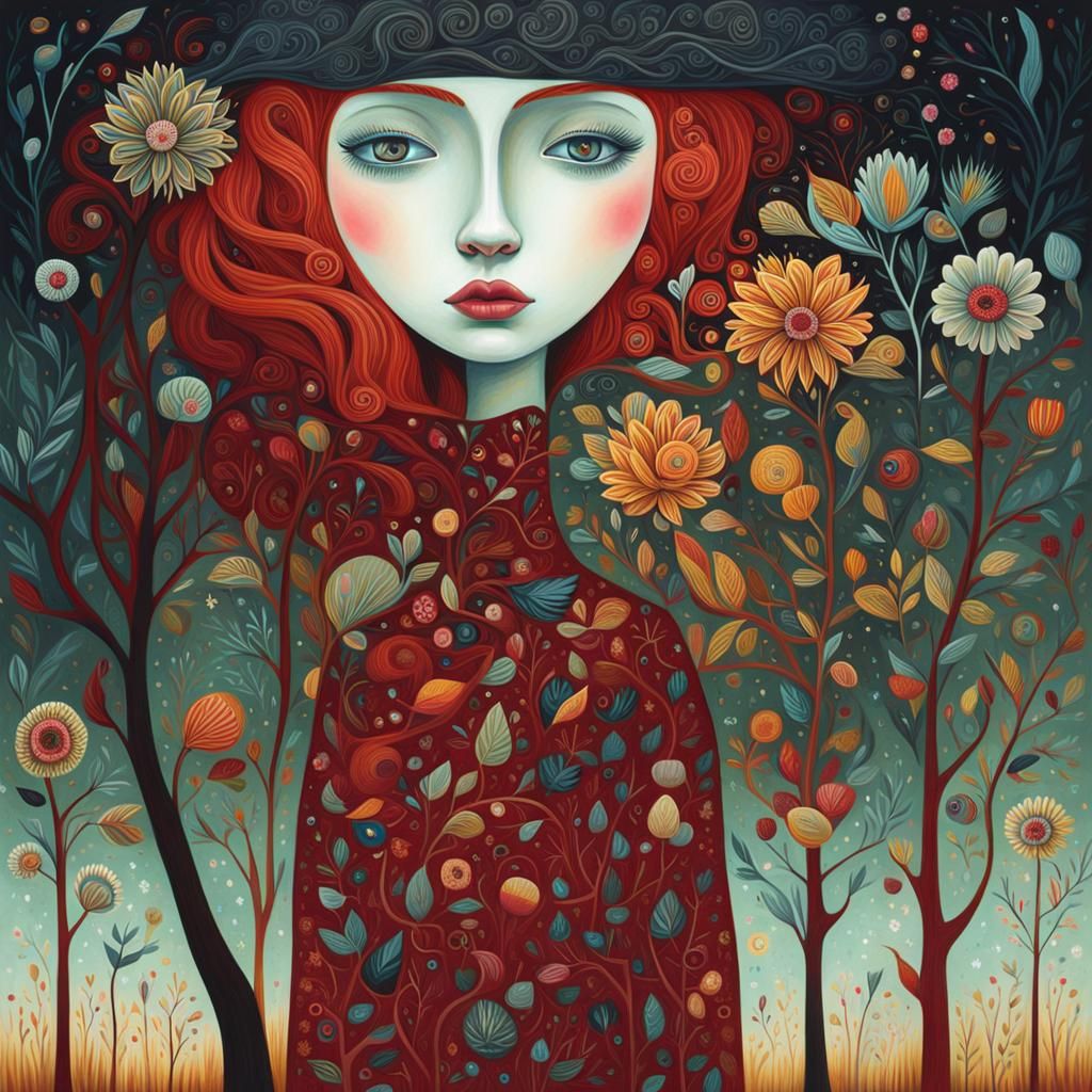 Melancholic Girl Lost in Thought: A Surreal Portrait