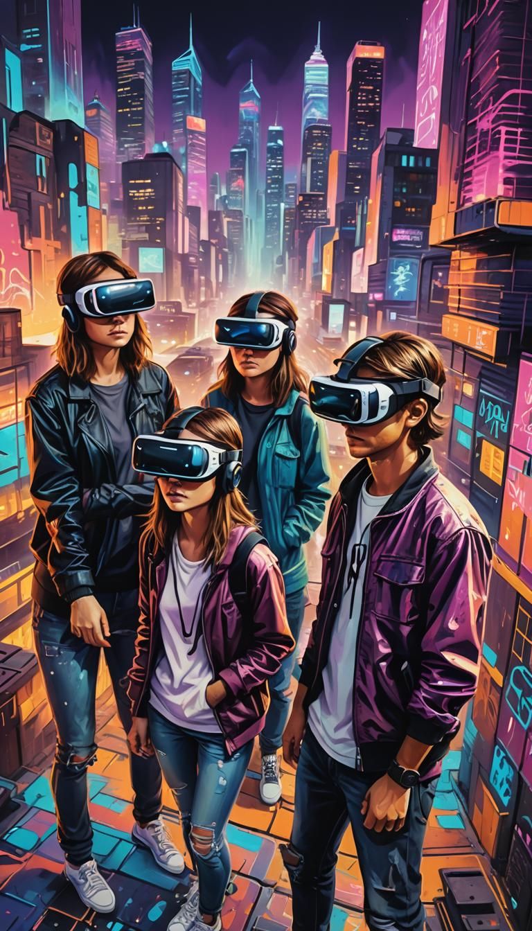 Futuristic Cityscape Seen Through VR Headsets