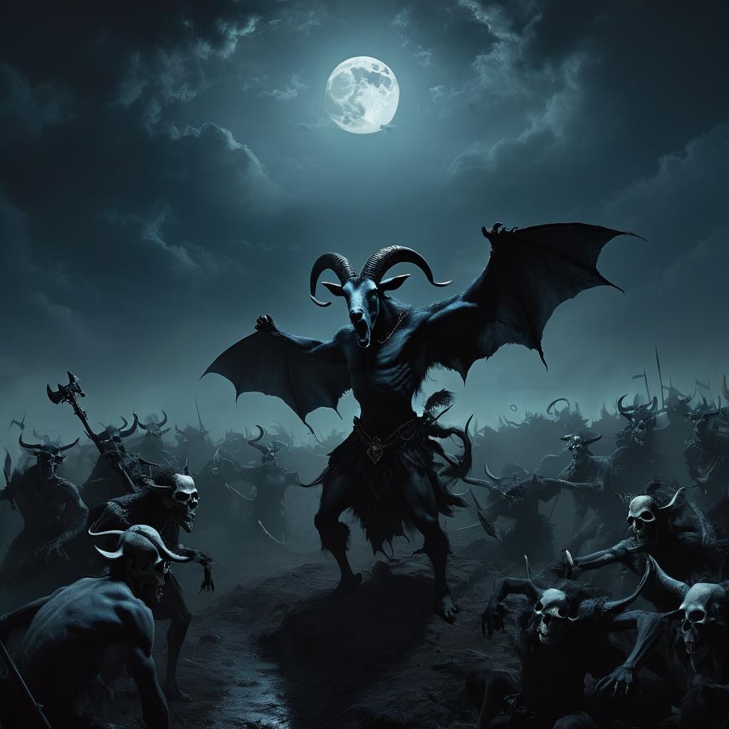 Goat Demon Preaching in Dark Romantic Oil Painting