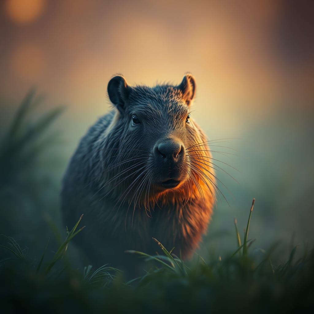 Misty Forest Encounter with a Hyperrealistic Capybara